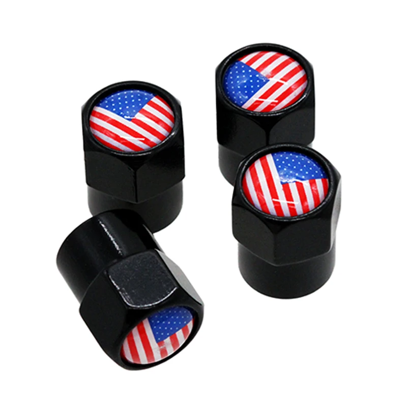 HAUSNN 4Pcs/Pack Car Accessories USA US America Flag Logo Car Wheel Tire Valve Caps for Ford Chevrolet GMC Chrysler Auto Styling