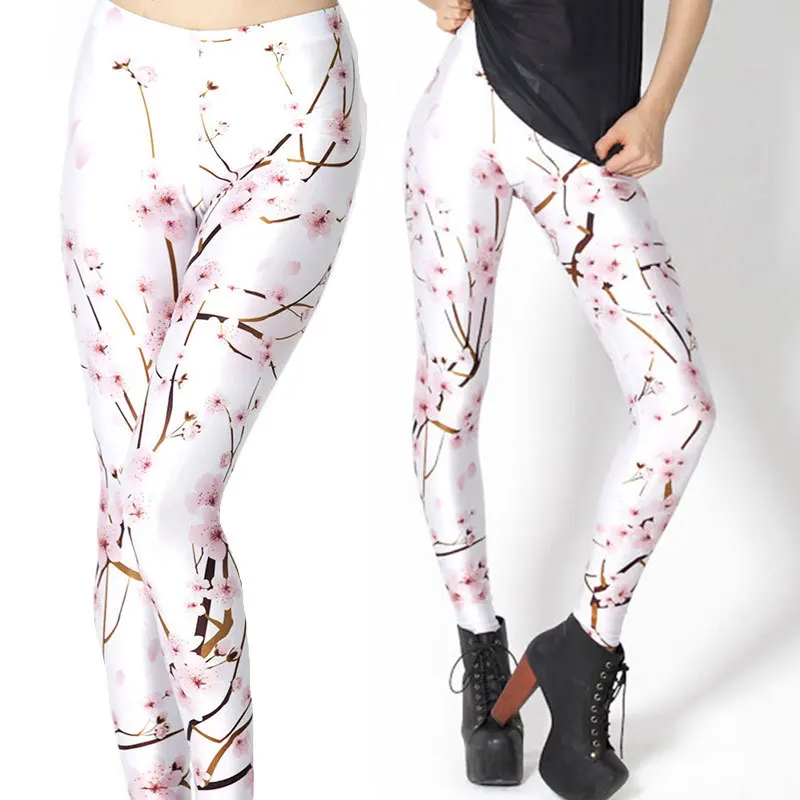 Calça legging feminina floral flor ameixa, calças jaquetas femininas sexy estampadas