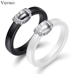 Anillo de cerámica blanco/negro de diseño único con piedra de circonita cúbica para mujer, joyería para mujer, banda de compromiso para boda, regalos para mujer