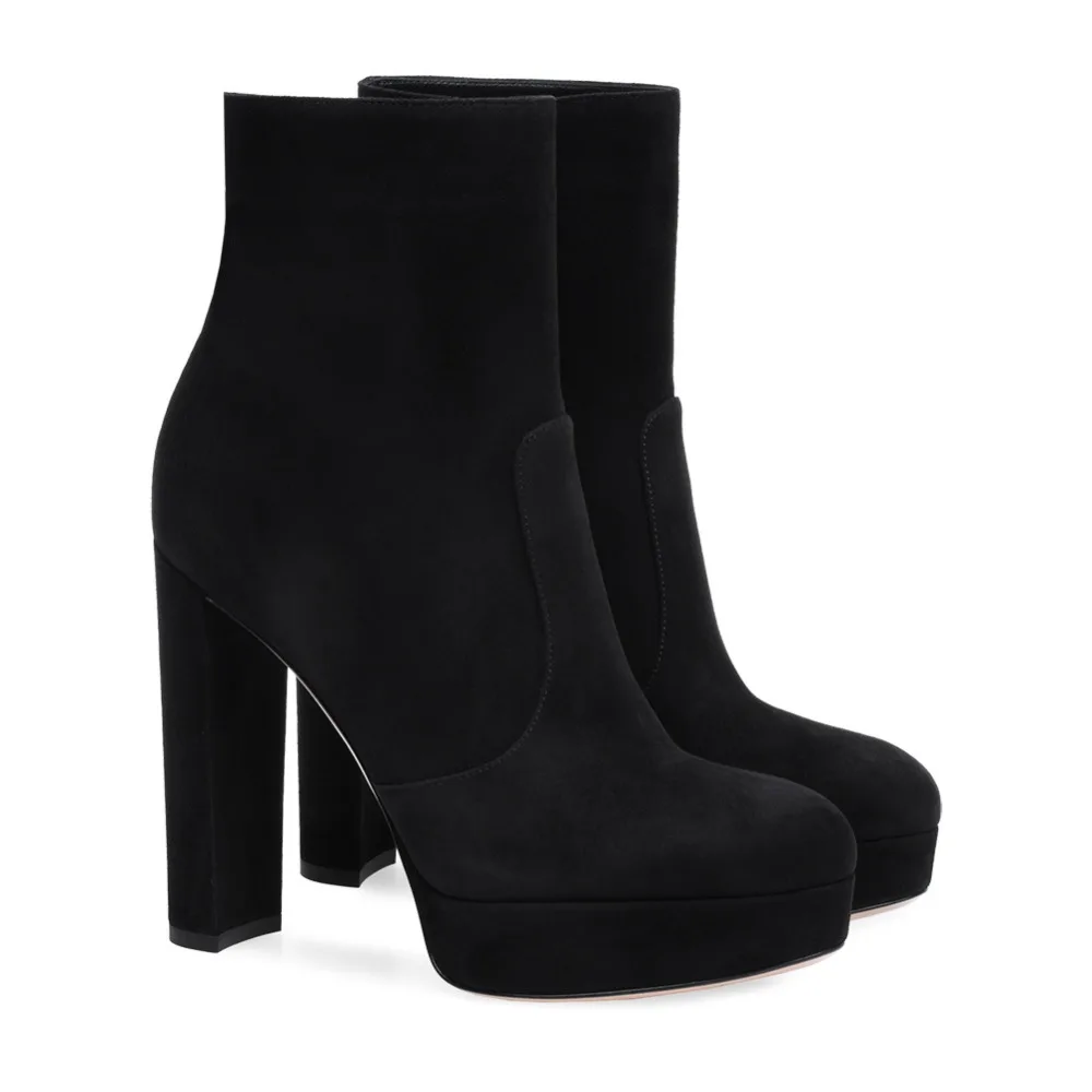 Sexy Platform Ankle Boots Pointed Toe Chunky High Heel Motorcycle Shoes Big Size Women Shoes 44 45 46