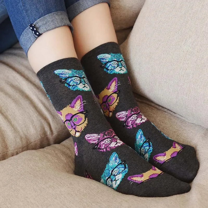 COSPLACOOL Animal Pattern Funny Socks Mermaid Pug Cotton Crew Cute Socks Women Happy Sheep Novelty Socks Female Calcetines Mujer