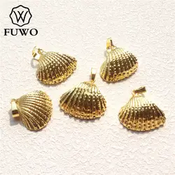 FUWO Wholesale Small Scallop Shell Pendant,Golden Plated Resistant Tarnish Seashell Accessories For Jewelry Making 5Pc/Lot PD532