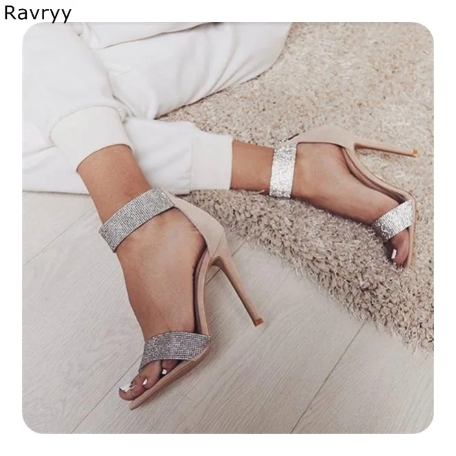 

Crystal Shoes Summer Woman sandals bling bling ankle strap Sexy Pumps thin heel high heels female party dress single shoes