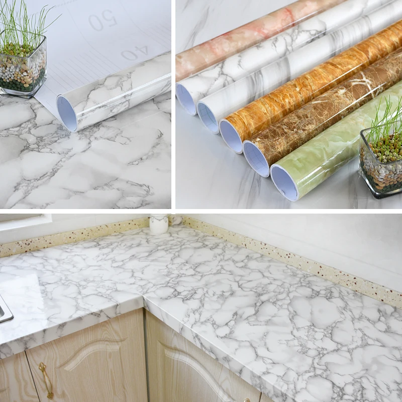 PVC Self Adhesive Wallpaper Marble Stickers Waterproof Heat Resistant Kitchen Countertops Table Furniture Cupboard Wall Paper