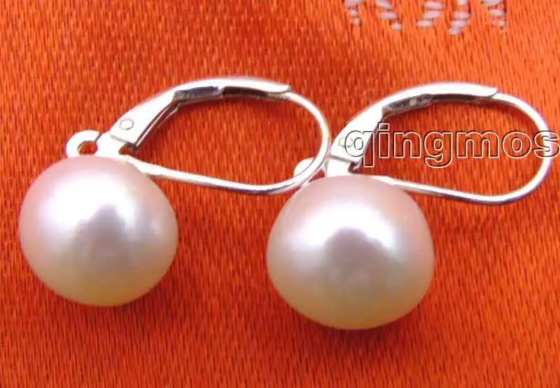 

SALE Big 10-11mm white natural flat round pearl with Stering Silver 925 leverback Earring-ear370 wholesale/retail Free shipping