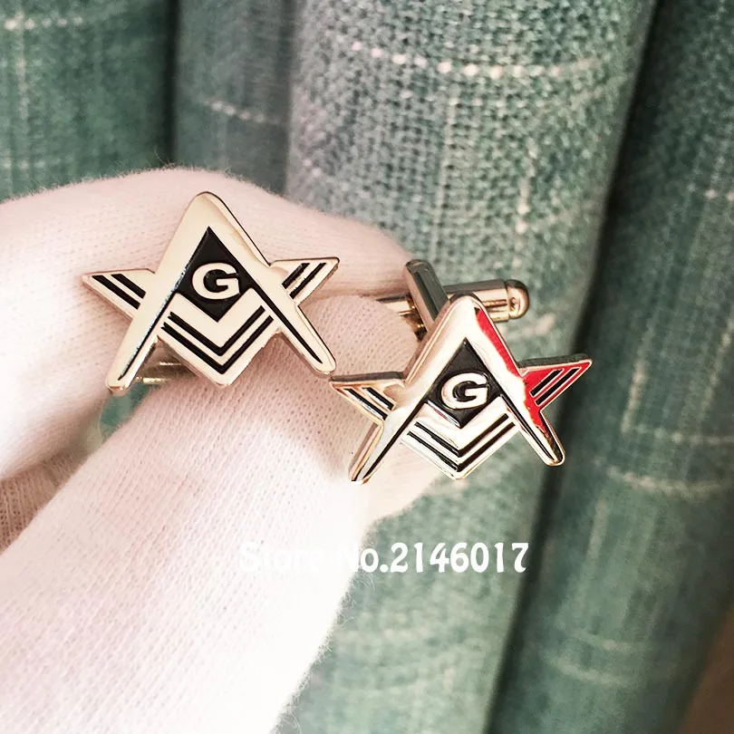 Quality Masonic Cuff Links Square and Compass G Soft Enamel Polished Men's Cufflink Sleeve Pins Button Silver Color 20mm