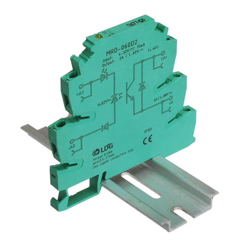 MRD-060D2 Din Rail Ultra-thin Solid State Relay 2A Input 5V12V24V32VDC Controlled LED Indication Module Switch Board SSR