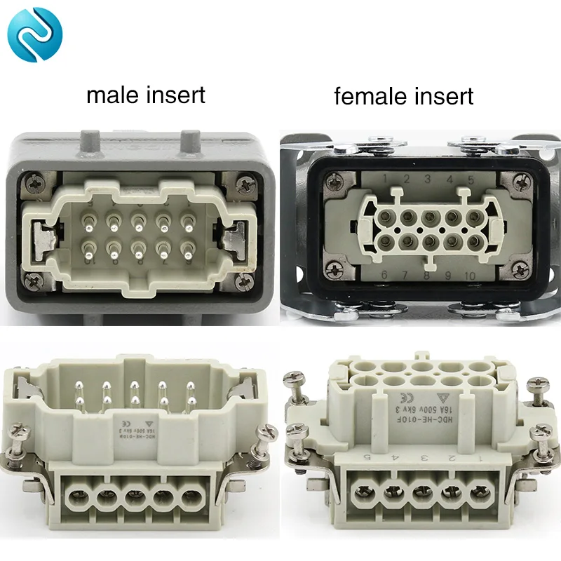 Heavy Duty Connector HDC-HE-010 High Base 10 Core Pins  waterproof Sand Proof Aviation Industry Plug Socket 500V 16A