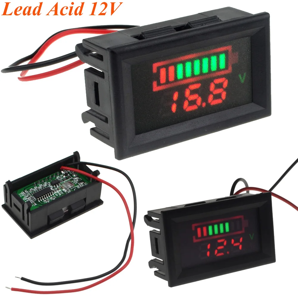 5pcs 12V Battery Tester Lead-acid Battery Capacity Indicator Dual LED Display Voltmeter with Reverse Protection Voltage Tester