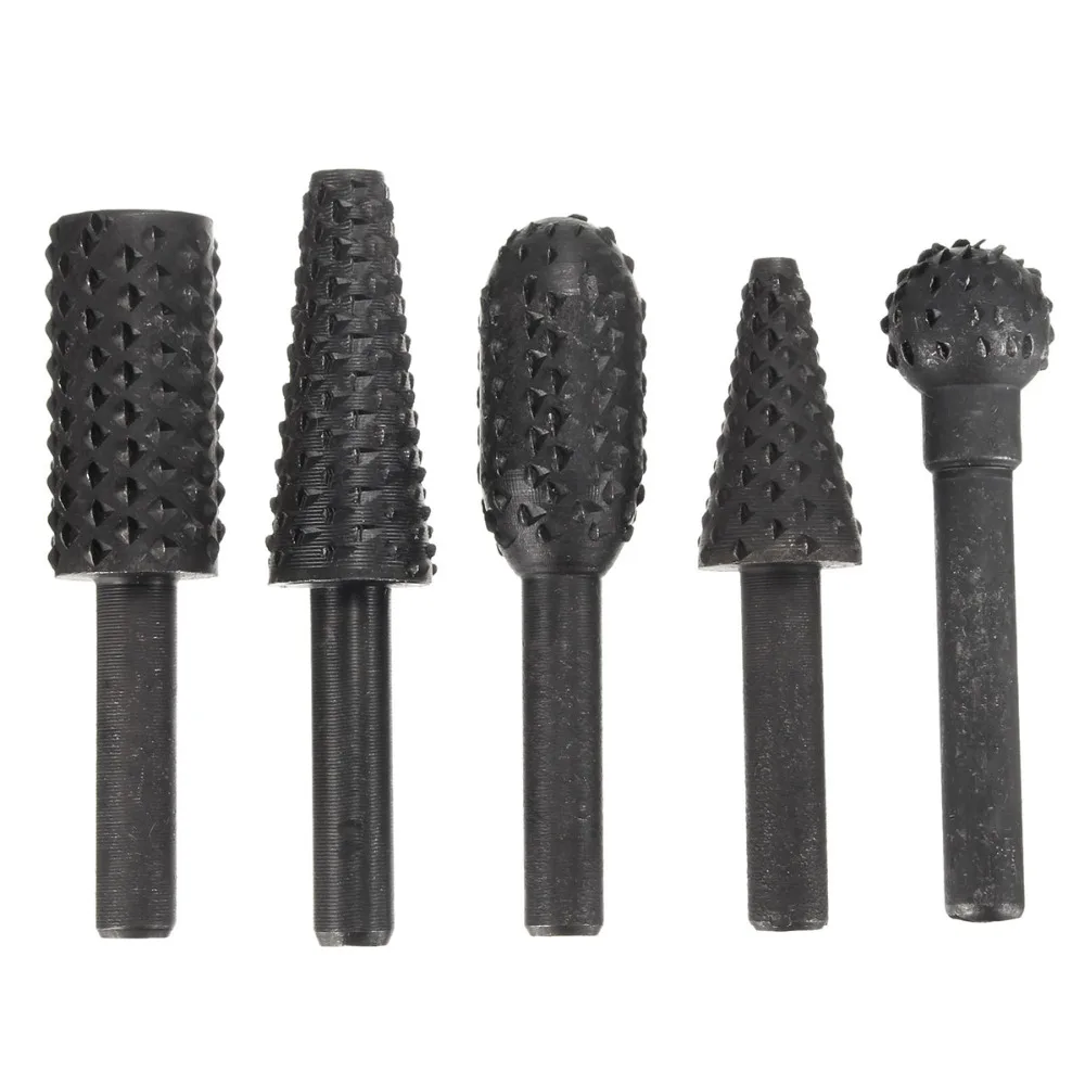 5 pc セットロータリーやすりファイル 1/4 "シャンクバリファイルやすり木工ドリルビット Hss ロータリーファイルウッド掘削彫刻アーティファクトツール