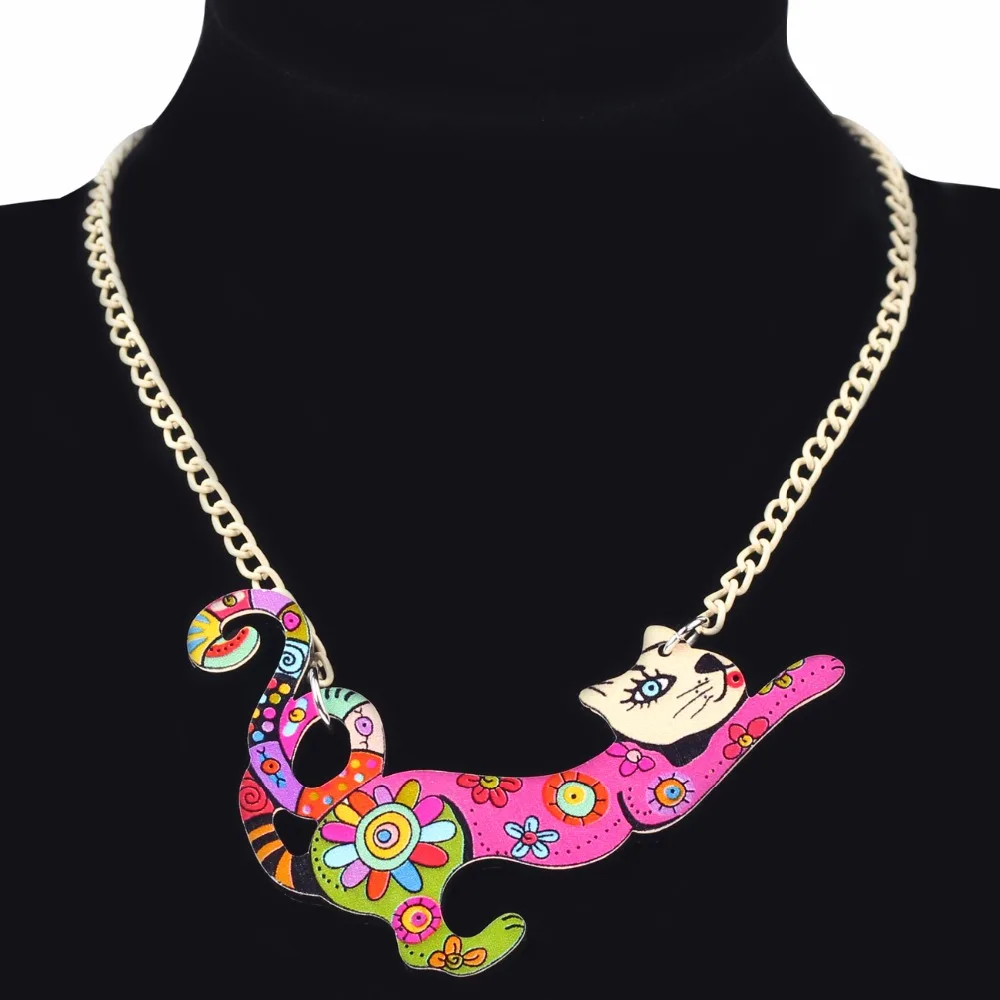 Bonsny Brand Jewelry Sets Acrylic Animal Cat Necklace Earrings Choker Collar Fashion Jewelry New Spring Women Girl Gift