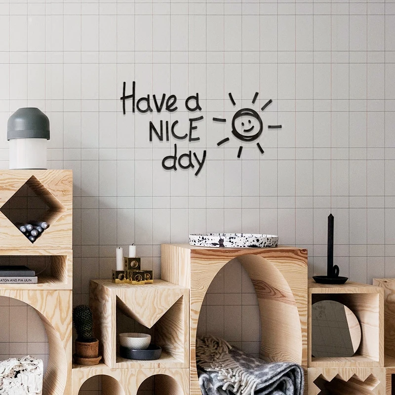 INS Style New Sunshine Acrylic Mirror Wall Sticker Decal ,Have a nice day Wall Murals Decorative Wall Sticker