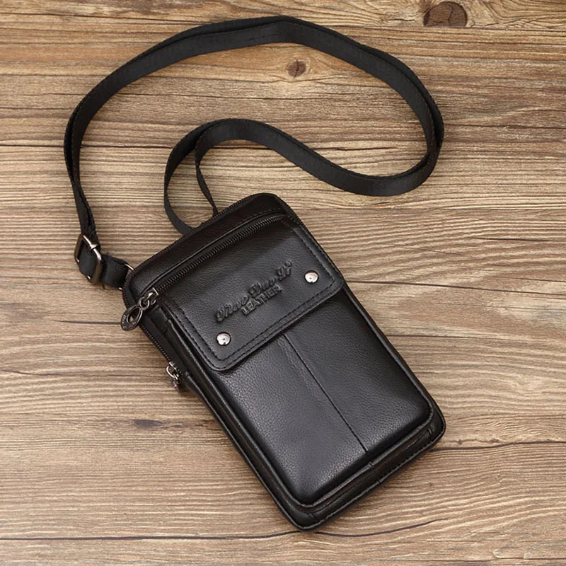 Genuine Leather Men\'s Shoulder Bags Small Square High Quality Multi-Function Messenger Bag Retro Business Office Mobile Phone St