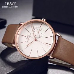 IBSO BRAND High Quality Mens Business Watches Genuine Leather Male Quartz Watch Wristwatch For Man Relogio Masculino