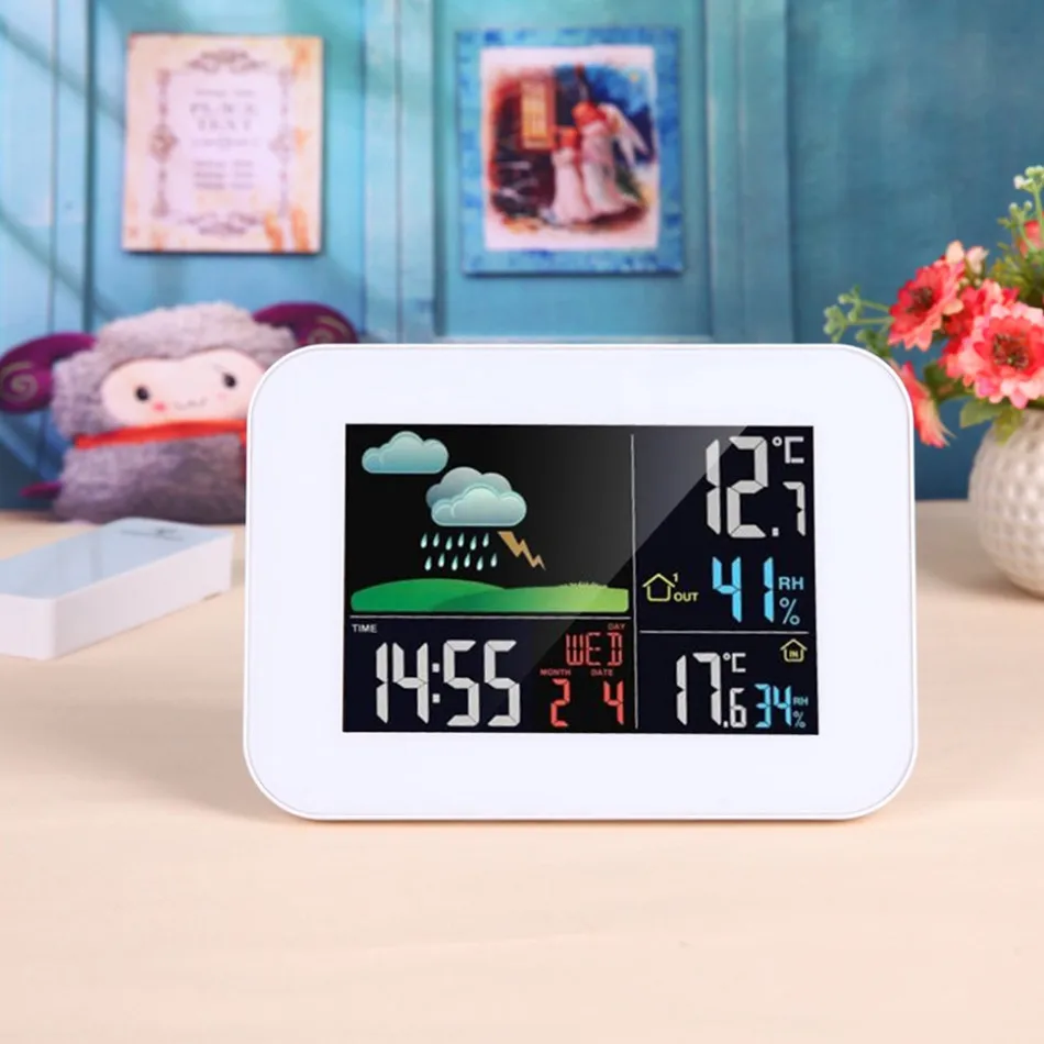 TS-A98 Color Screen Barometer Wireless Indoor and Outdoor Temperature And Humidity Meter with Clock Function