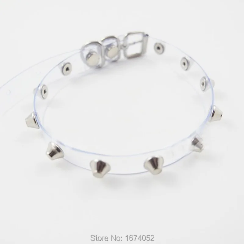 Sexy Punk Harajuku Rock Buckle PVC 100% Handmade Vinyl Clear Choker Spikes Rivets Collar Necklace