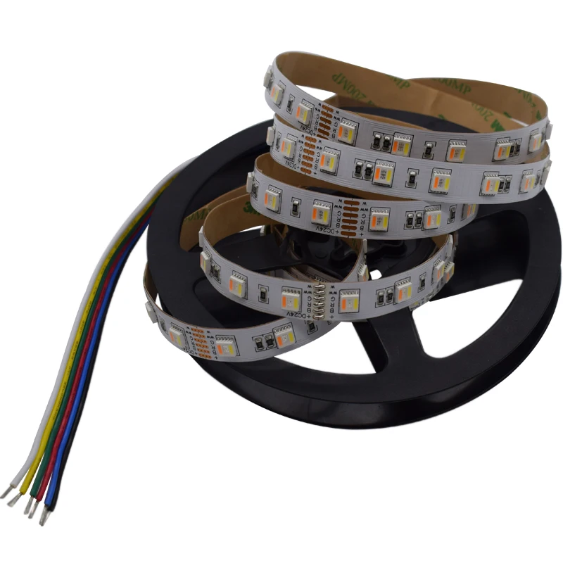 

5mX Hot sales colorful 5050SMD RGB+WW +CW 5 in 1 color flexible LED strip light 60led/m DC24V input