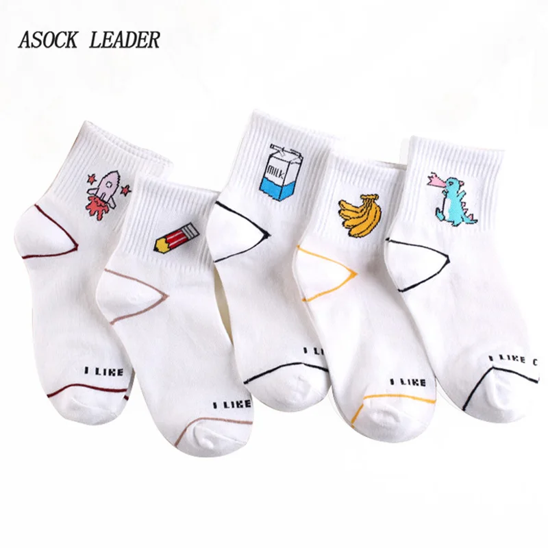 

2018 Spring&Autumn New Cotton Tide Brand Women Sock Banana Milk Cartoon Sock Funny Socks Couple Women Gifts Socks 5 Pairs/Lot