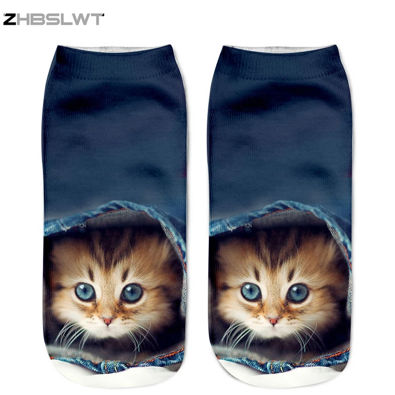 ZHBSLWT 3D socks Harajuku Style Print cat women Socks Casual Socks Unisex Low Cut Ankle Socks