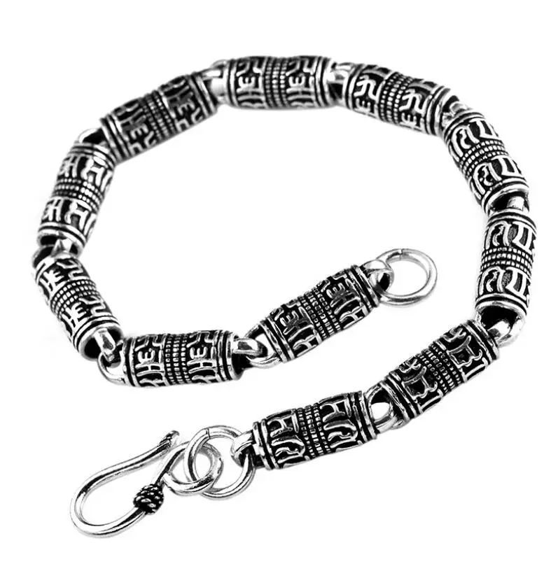 

Real 925 Silver Engraving Symbol Cylinder Bracelet Man Woman Thai Silver Mantra Chain Bless Safe Bracelet Jewelry Gift