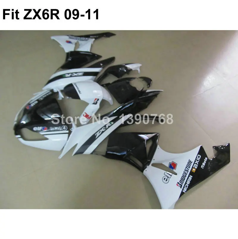 Motorcycle fairing kit for Kawasaki Ninja white black 636 ZX6R 09 10 11 fairings  ZX-6R 2009 2010 2011 VI09