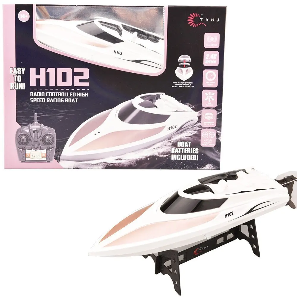 Tkkj h102 rc lancha 2.4g 4-channel rc barco automático derrubar crianças brinquedo de barco de controle remoto elétrico rc barco de corrida rtr