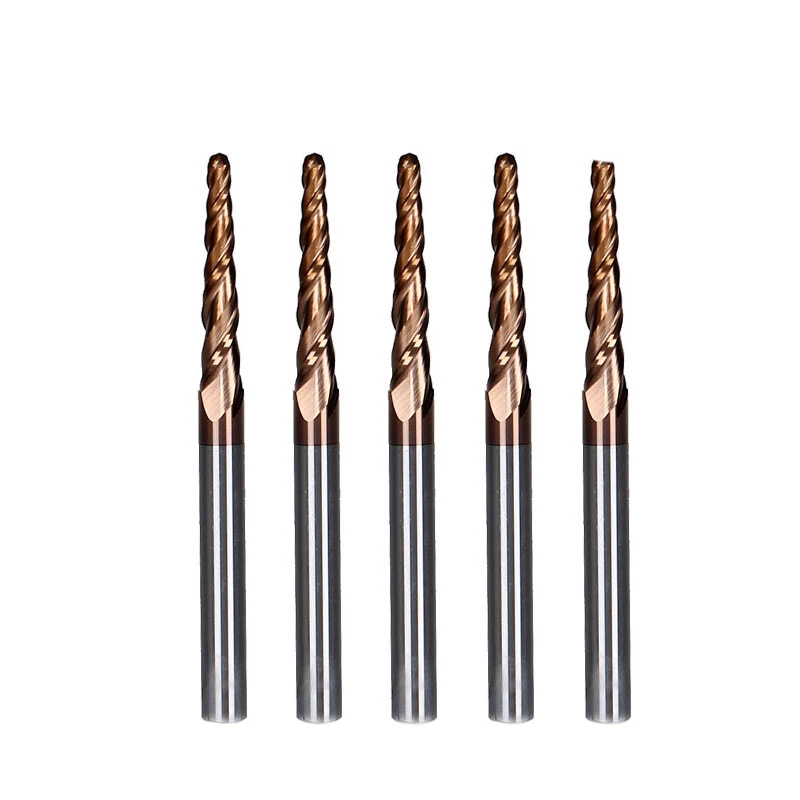 

5pcs/lot R1.0*D4*20.5*50L*2F HRC55 Tungsten solid carbide Coated Tapered Taper Ball Nose End Mill cone type cnc milling cutter