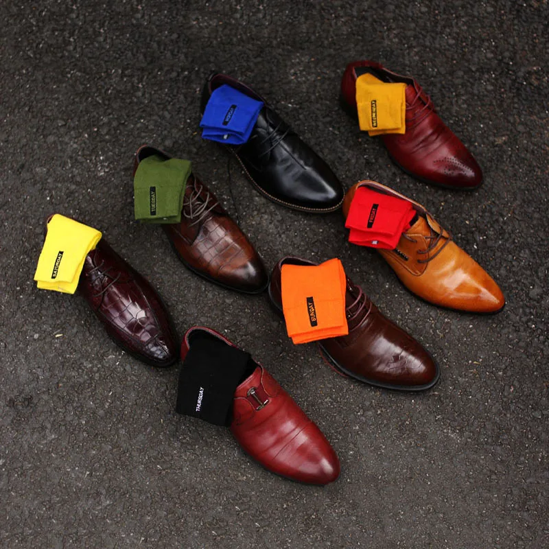 7 ペア綿固体メンズハッピーソックスカルセチン靴下コンフォート消臭カジュアルボーイズソックスファッションキャンディーカラーウィークソックス Meias