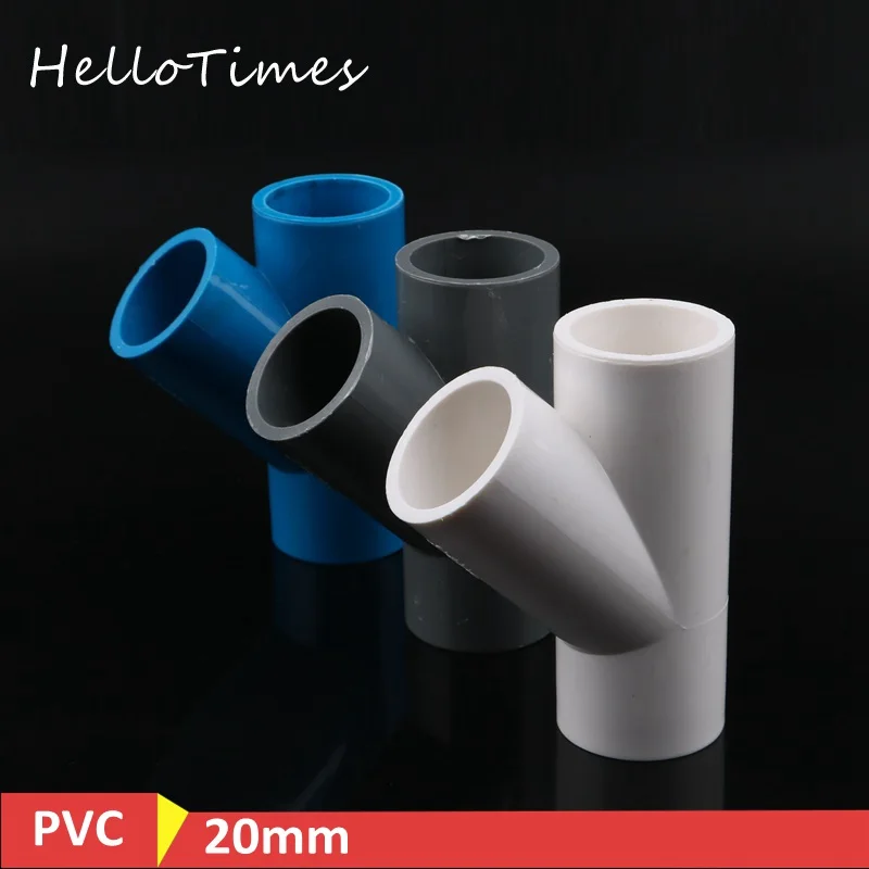 2pcs Inner Diameter 20mm 45 Degree Tilted Tee Connectors 3 Way Connector PVC Water Water Pipe Adapter