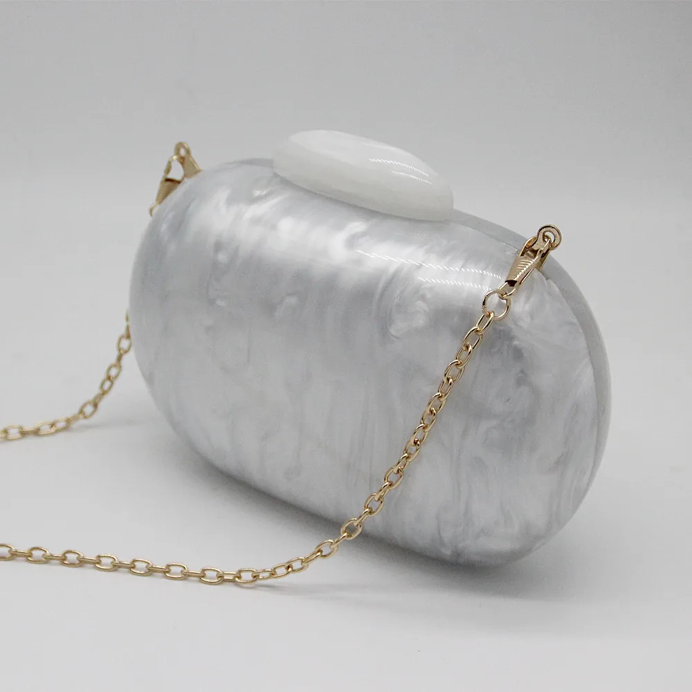 New Brand Fashion Wallet Women Acrylic Cute Round Marble White Pearl Party Evening Bags Luxury Prom Handbags Casual Solid Clutch