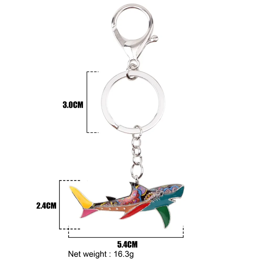 Bonsny Enamel Shark Key Chain Key Ring Handbag Bag Charm Alloy Keychain New Fashion Accessories Ocean Animal Jewelry For Women