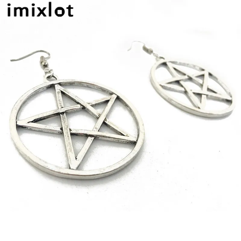 imixlot Big Round Pentagram Star Earrings Gothic Ear Hook Drop Earrings For Women Pendientes Fashion Jewelry