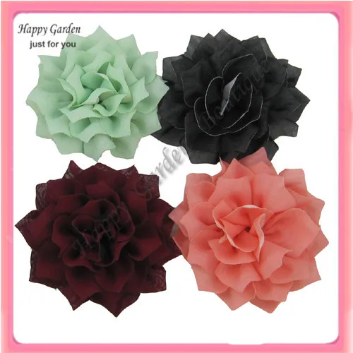 Free shipping!! 24pcs/lot 10cm diameter 4colors hollow chiffon flowers with hair clip brooch pin  can mix order