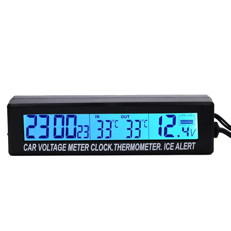 3 in1 Digital Car Thermometer Voltmeter Auto Indoor Outdoor Temperature Voltage Meter Alarm Clock  Blue Orange Backlight 40%off