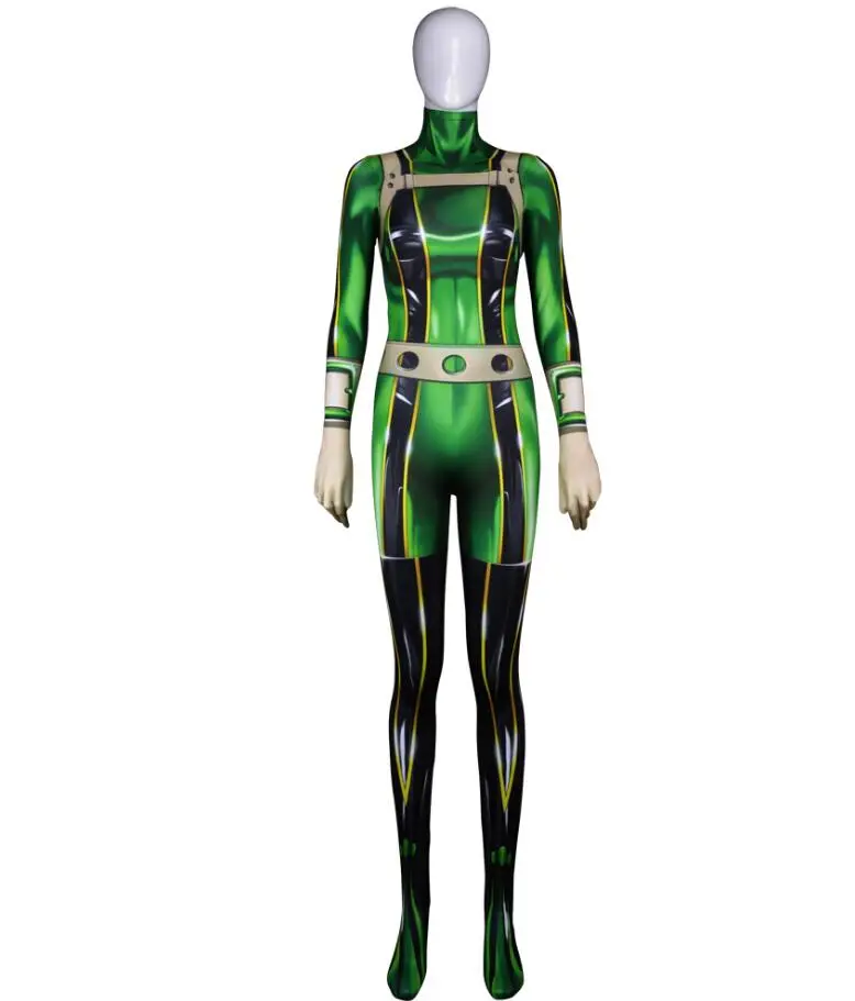 Disfraz de Boku no Hero Froppy con estampado 3D, traje de Cosplay Pro Hero Tsuyu Asui Zentai, mono de Halloween para mujer