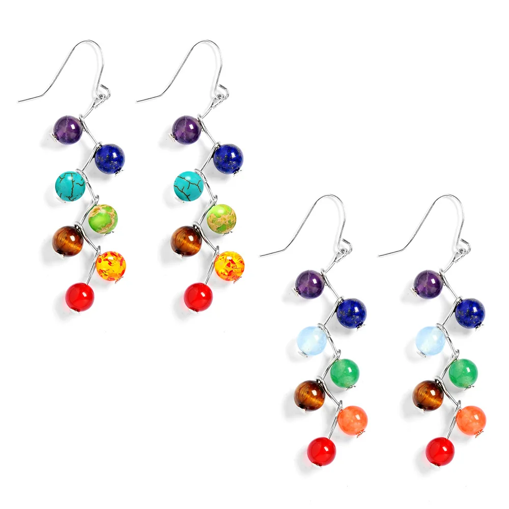 Natural Stone Yoga 7 Chakra 6mm Beads Earrings Reiki Healing Balance Beads Earrings for Women