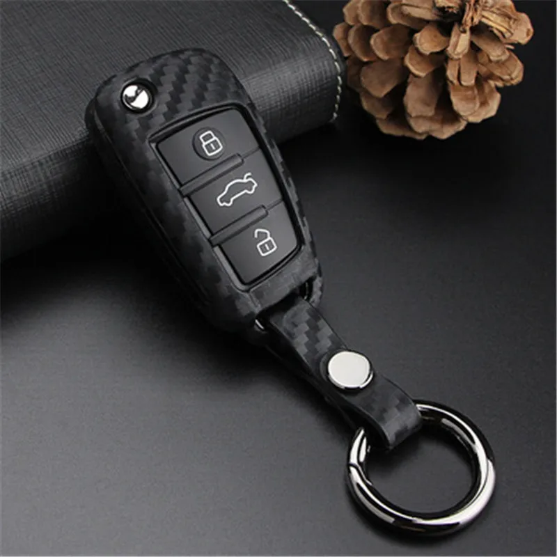 Peacekey Carbon Fiber Texture 3 Buttons Remote Flip Key Cover Case Shell for Audi A1 A3 A4 2000 - 2011 2012 2013 2014 2015