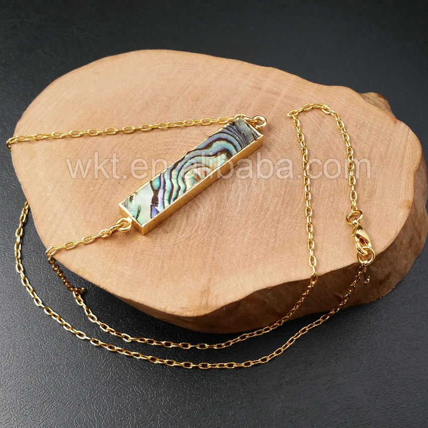 WT-N916 Wholesale Retro Natural Rectangle Abalone Shell  Necklace 18k Gold Plated  For Gift Daily Decoration