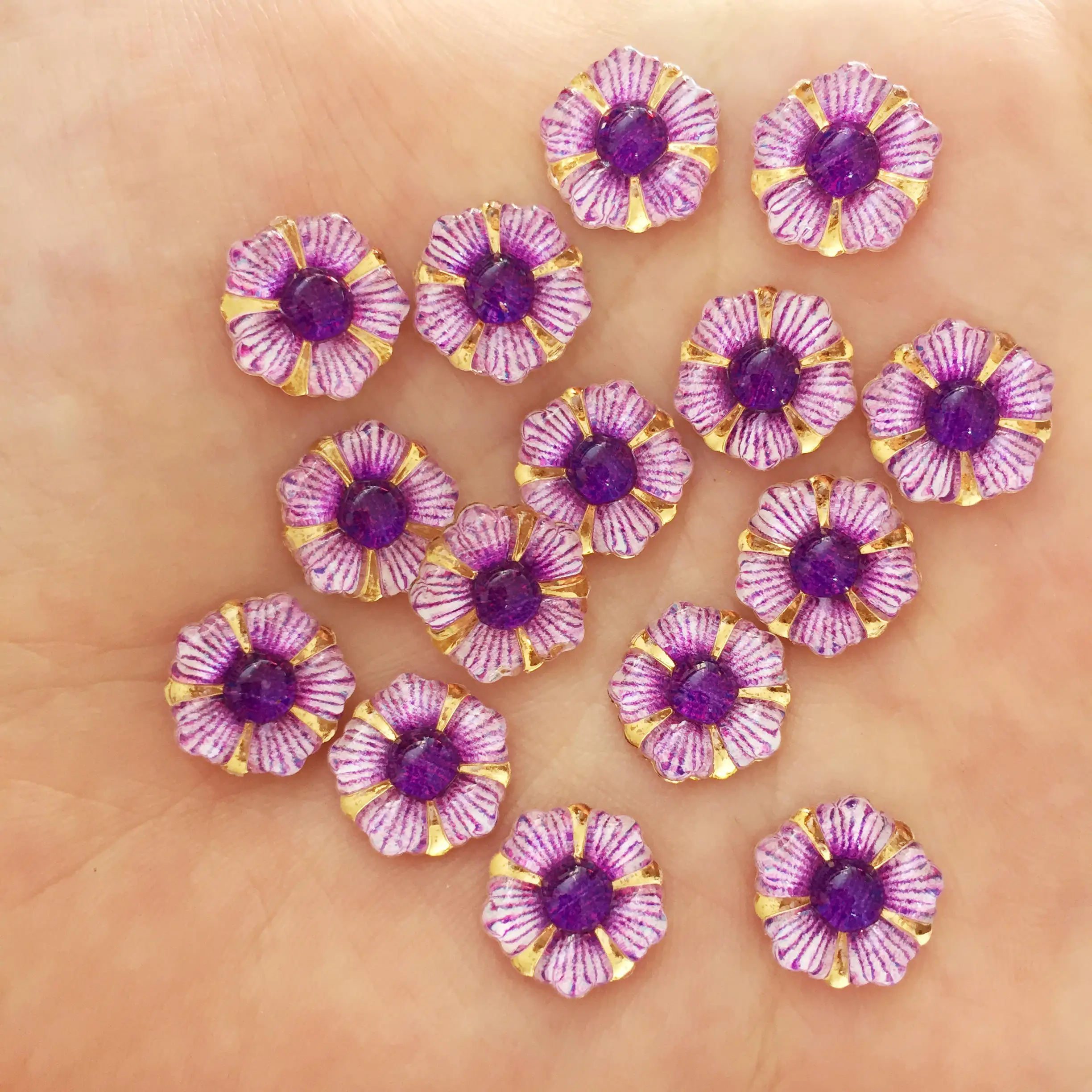 60pcs Shiny Resin 12mm Colorful Phnom Penh Flower Flatback Rhinestone Ornaments DIY Wedding Appliques Craft W78