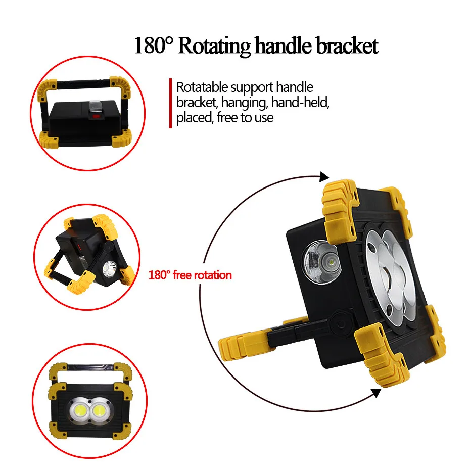 LED Portable Spotlight Rechargeable LED Work Light 18650 Battery Outdoor Flood Light For Hunting Camping Led Latern Flashlight