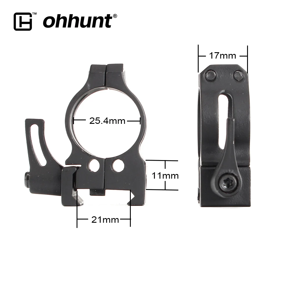 ohhunt 2PCs Scope Mount Rings 25.4mm Tube Diameter Low Profile Cast Steel Quick Release 20mm Base