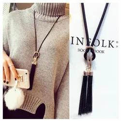 Trendy Black Female Pendant Necklace Tassel Long Winter Sweater Chain Necklace for Women Elegant Jewelry Gift