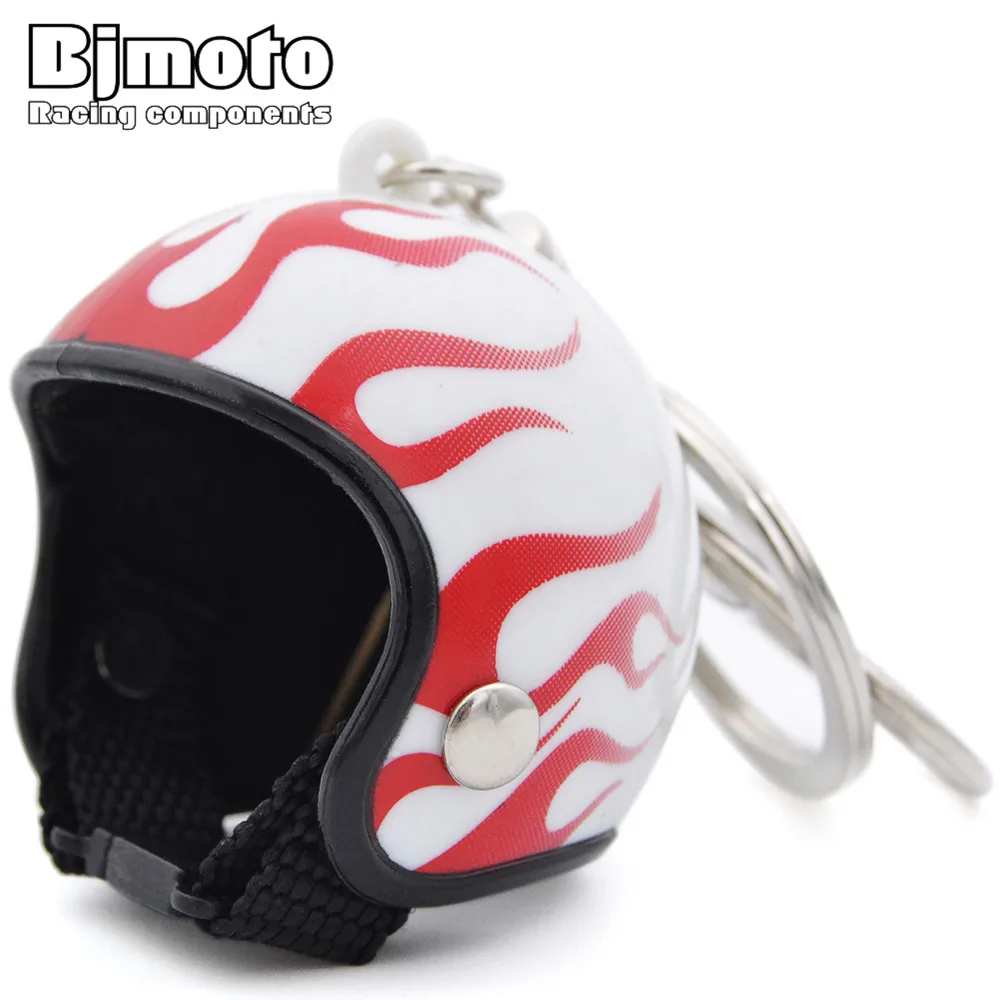 BJMOTO 1PC Trendy Keyring Men Women Key Ring Red Flames Motorcycle Helmet Key Chain For Car Purse Bag Gift Prominency