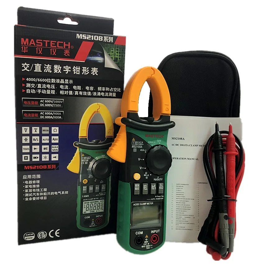 Цифровой Мультиметр MASTECH MS2108A, амперметр, токовые клещи, тестер сопротивления, конденсатора напряжения переменного/постоянного тока