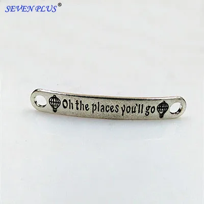 20 Pieces/Lot Antique Silver Plated Oh The Places You'll Go Bracelet Connector Charms Suppliers 7*46mm