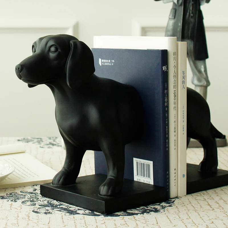 

Architect / New USA retro style black resin dachshund Bookends ornaments set D0035