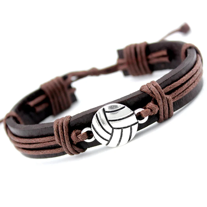 Volleyball Football Soccer Softball Lacrosse Hockey Basketball Calisthenics Charm Leather Bracelets Women Men Unisex Jewelry