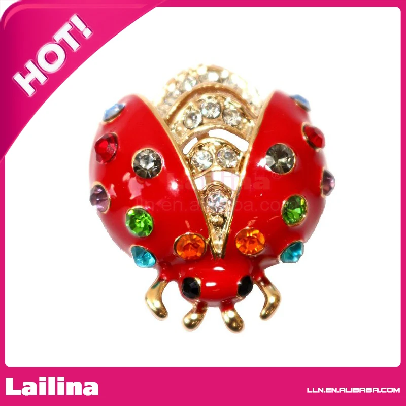 

Gold color Colorful Crystal Red Enamel Bug Brooch pin