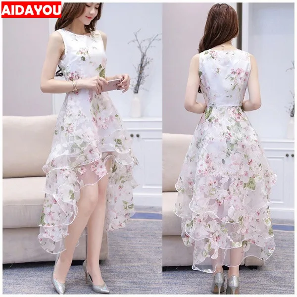Long Boho Dress Women Printing Floral  Flower Prom Bohemia  Beach Irregular Dresses vestidos ouc429