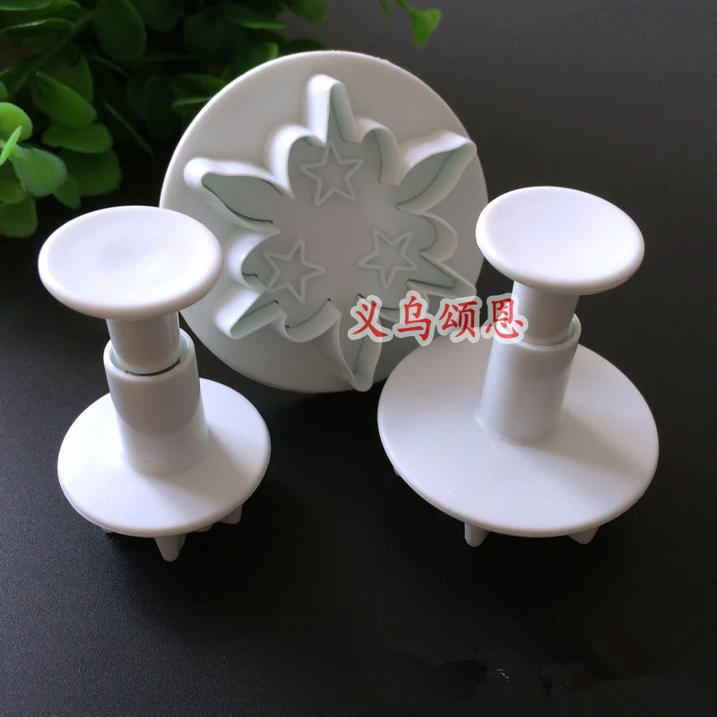 3 pcs/lot Star Flower Shape Plastic Cookie Cutters Set Pastry Cake Biscuit Fondant Mold Spring Plunger Baking Tools  H924